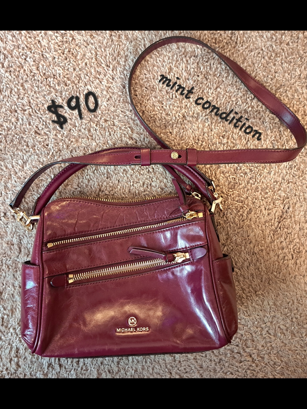 Michael Kors Burgundy Leather Crossbody Satchel